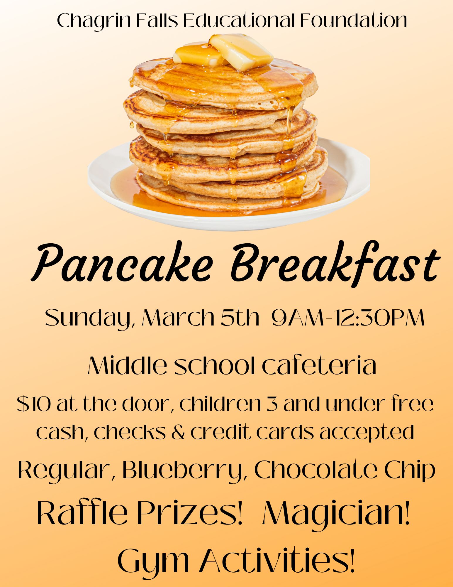 2023 Pancake Breakfast Chagrin Falls Educational Foundation